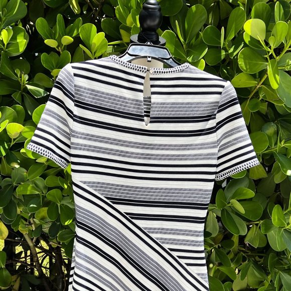 Badgley Mischka Navy Sheath Striped Dress Size 2 - Picture 8 of 13